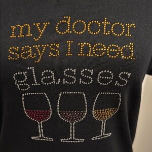 NWOT, Black V-Neck Playful Wine Motto shirt